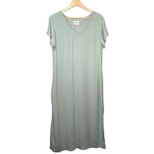 Bohme Sage Green V Neck Maxi Dress S/M Boho Short Sleeve Viscose